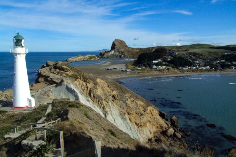 View of the lighthouse with Castle Rock in the background