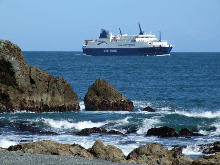 View of the Picton Ferry passing by Pencarrow Heads Light House