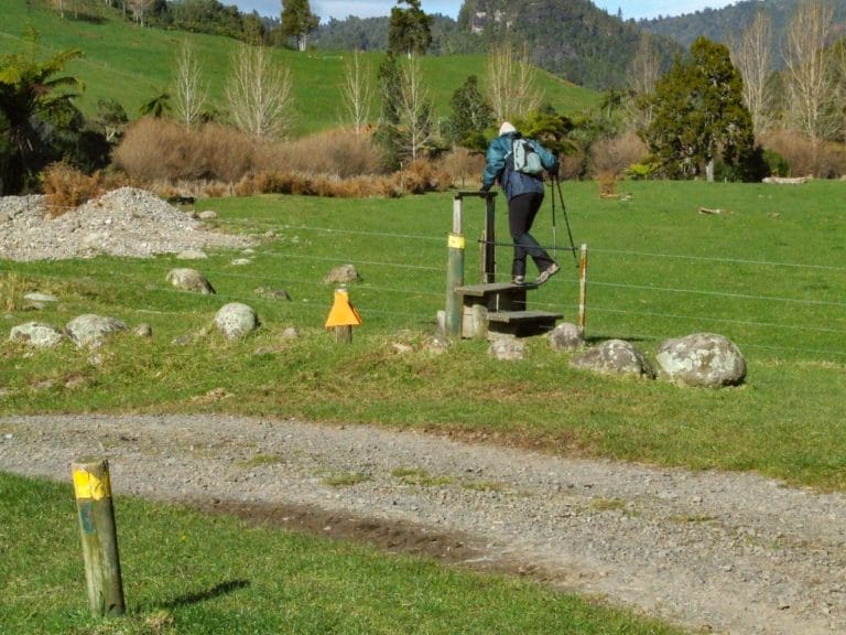 The start of the Waitawheta Tramline walk is over farm land