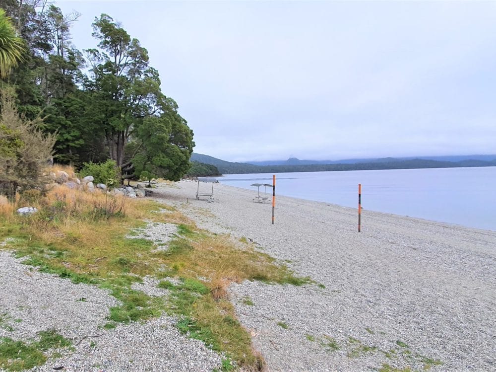 Fraser Beach Track in Manapouri, South Island - View walking down the beach