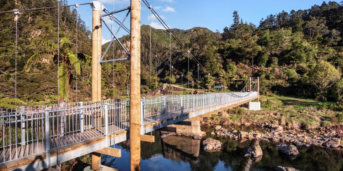 New swing bridge at the start of the Karangahake Tunnel walk
