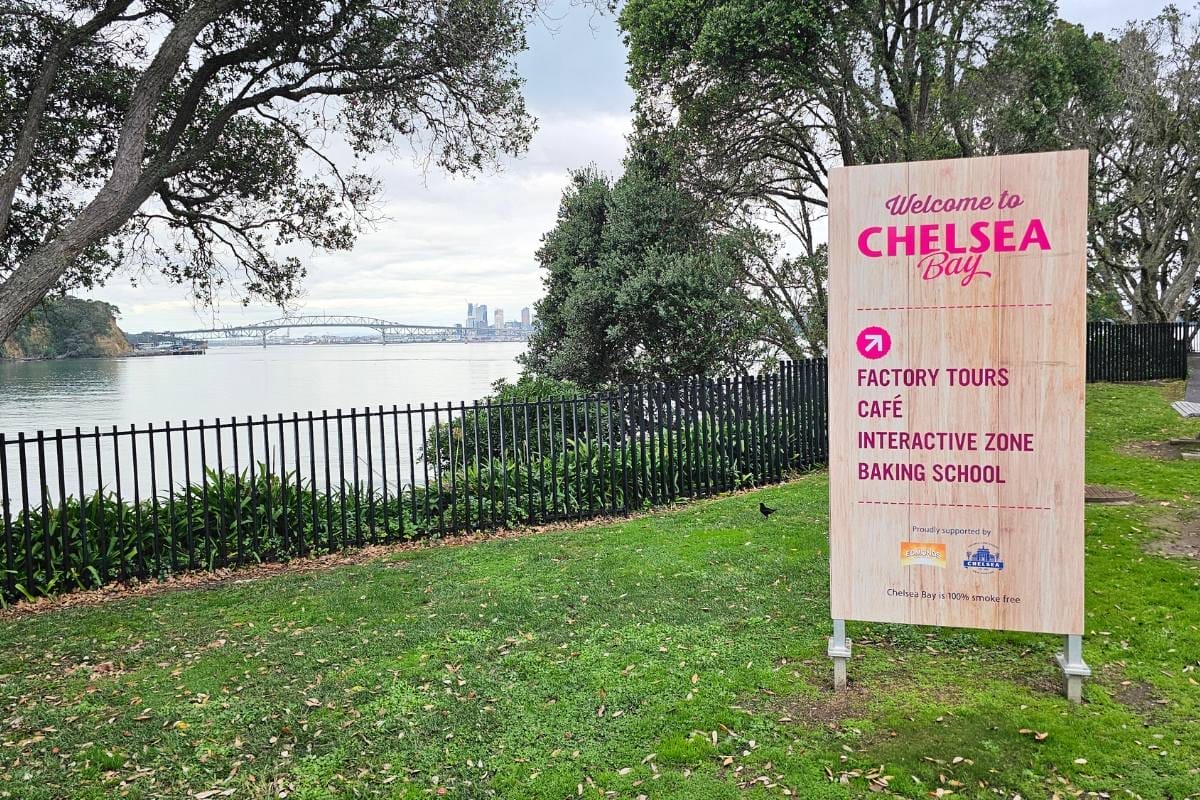 Chelsea Heritage Park Loop Sign and bridge view