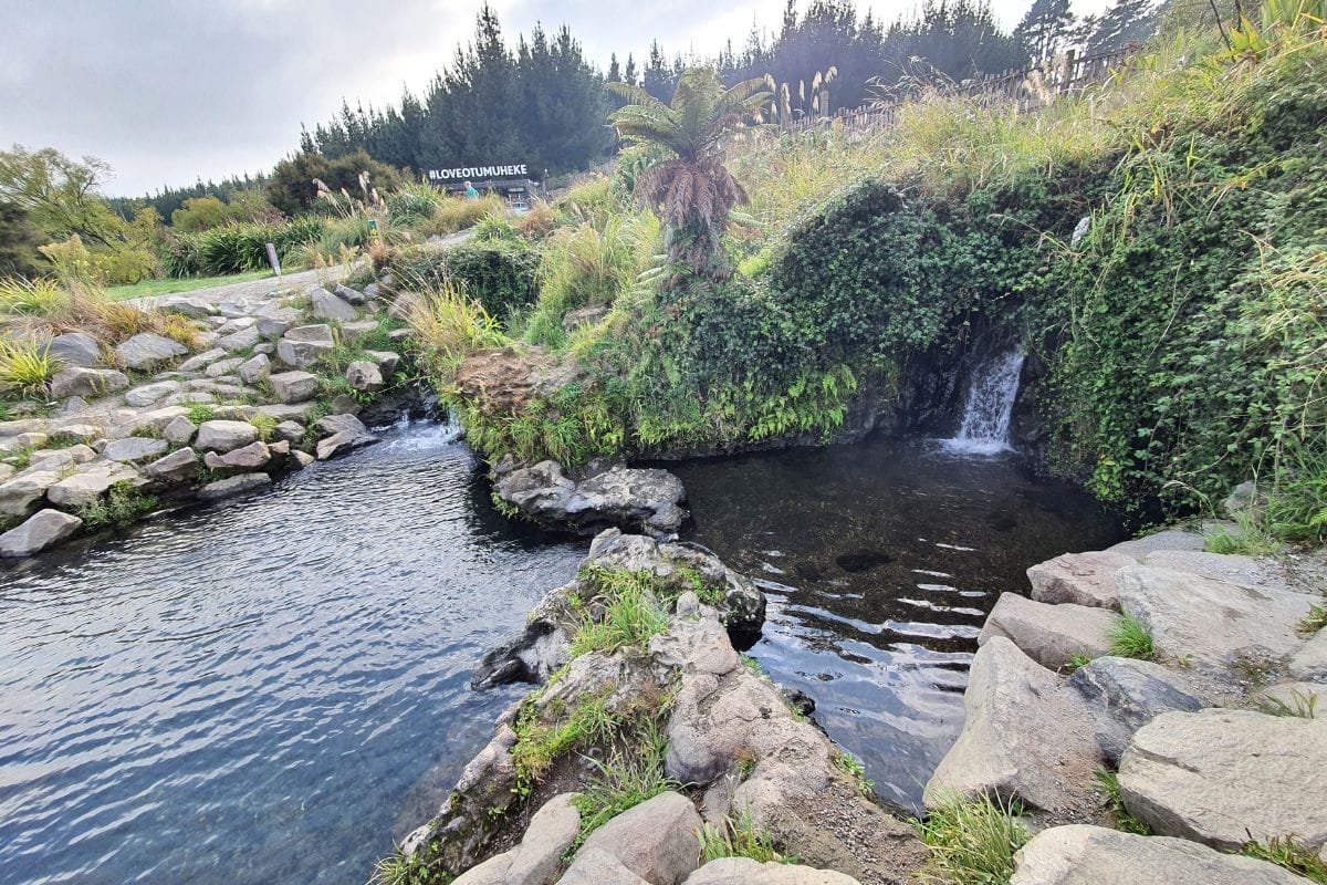 Hot water pool on the Huka Falls walk next to the Waikato River